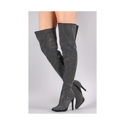 Pledge-28 - Anne Michelle Rhinestone Accent Pointy Toe Stiletto Heeled Boots